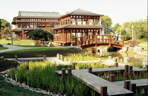 Japanischer Garten mit Gebäude am Wasser in Bad Langensalza